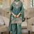 Turquoise embroidered roman silk salwar suit