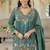 Turquoise embroidered roman silk salwar suit