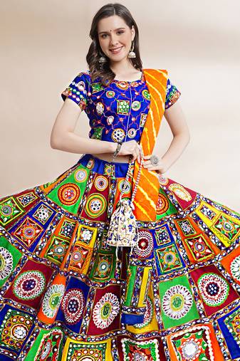 Women's Traditional Cotton Chaniya Choli Set with Dupatta  Free Size (upto 42)