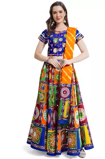 Women's Traditional Cotton Chaniya Choli Set with Dupatta  Free Size (upto XL)