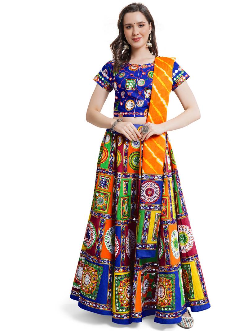 Women's Traditional Cotton Chaniya Choli Set with Dupatta  Free Size (upto 42)
