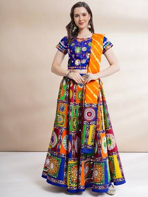 Women's Traditional Cotton Chaniya Choli Set with Dupatta  Free Size (upto 42) 4