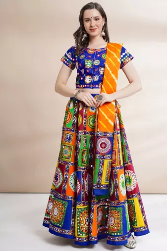 Women's Traditional Cotton Chaniya Choli Set with Dupatta  Free Size (upto XL)