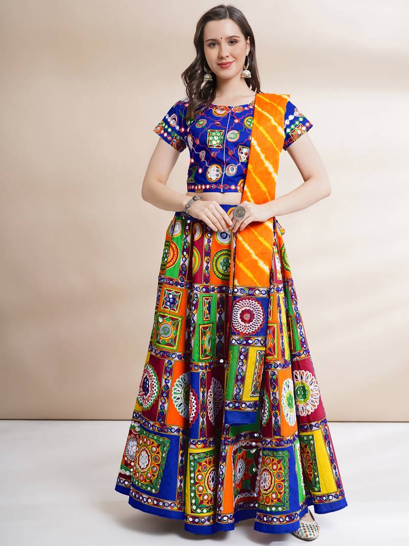 Women's Traditional Cotton Chaniya Choli Set with Dupatta  Free Size (upto 42)