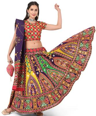 Women's Traditional Cotton Chaniya Choli Set with Dupatta  Free Size (upto 42) 1