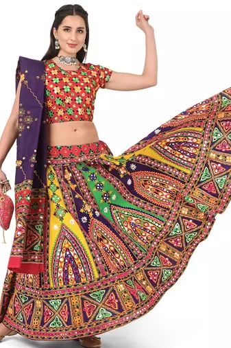 Women's Traditional Cotton Chaniya Choli Set with Dupatta  Free Size (upto XL)