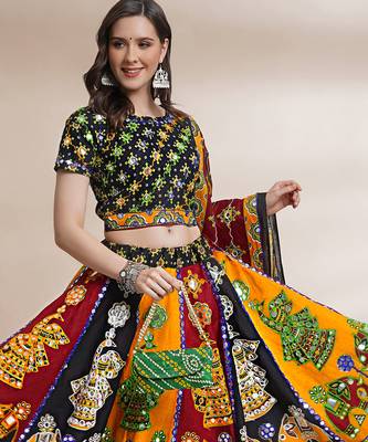  Women's Traditional Cotton Chaniya Choli Set with Dupatta  Free Size (upto 42) 2
