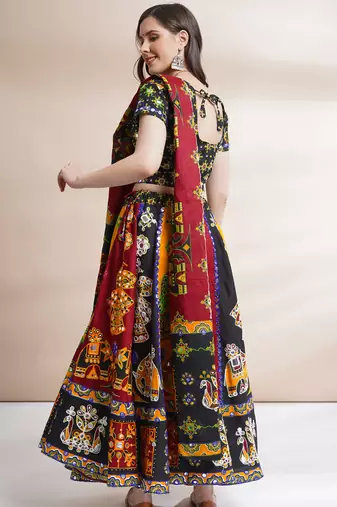  Women's Traditional Cotton Chaniya Choli Set with Dupatta  Free Size (upto XL)