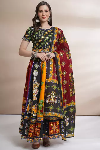  Women's Traditional Cotton Chaniya Choli Set with Dupatta  Free Size (upto XL)