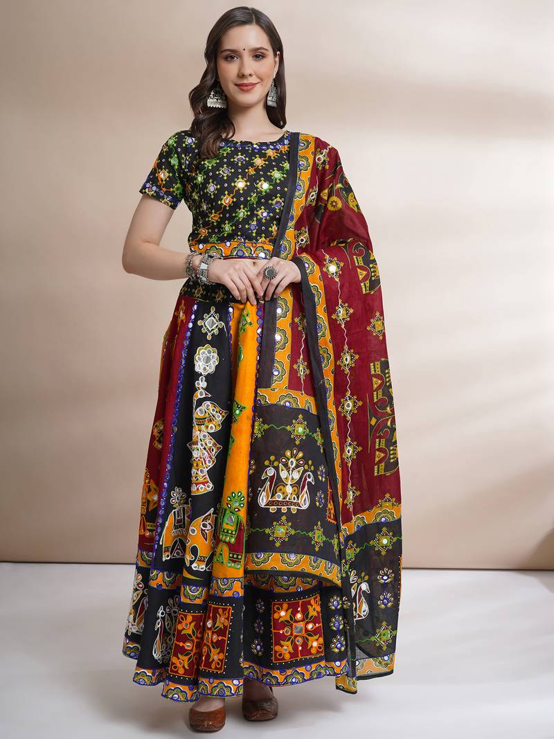  Women's Traditional Cotton Chaniya Choli Set with Dupatta  Free Size (upto 42)