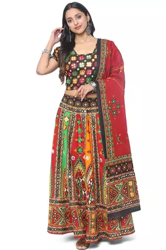  Women's Traditional Cotton Chaniya Choli Set with Dupatta  Free Size (upto XL)