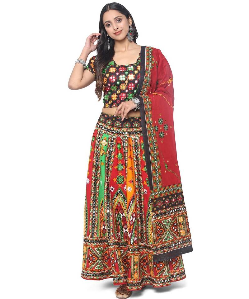  Women's Traditional Cotton Chaniya Choli Set with Dupatta  Free Size (upto 42)