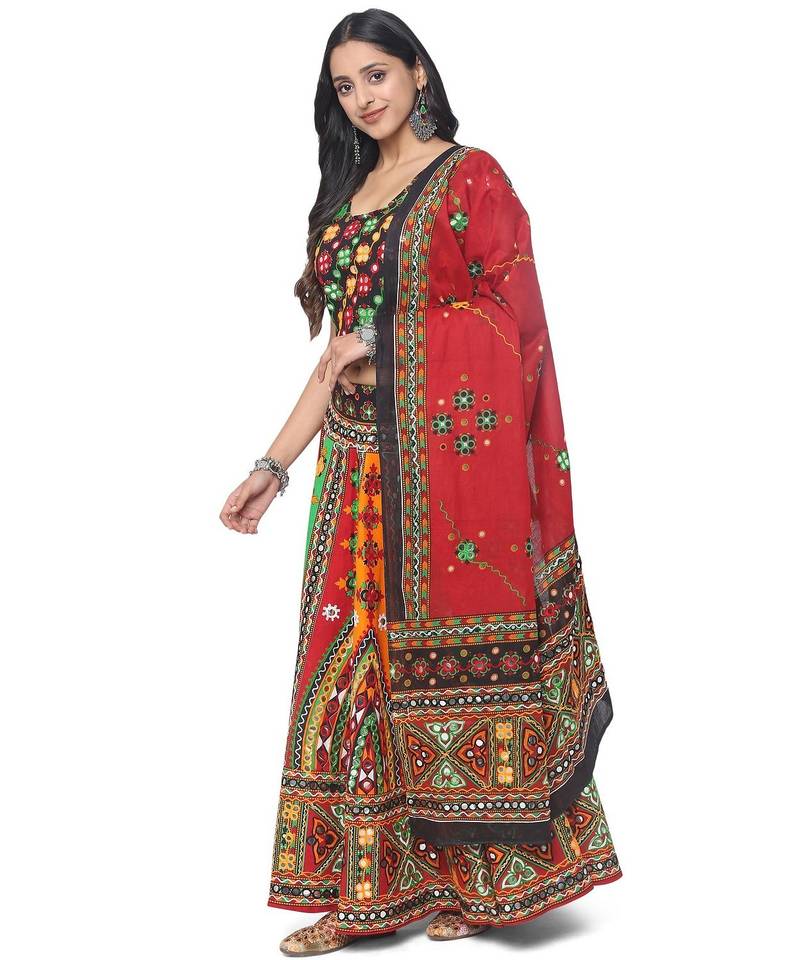  Women's Traditional Cotton Chaniya Choli Set with Dupatta  Free Size (upto 42)