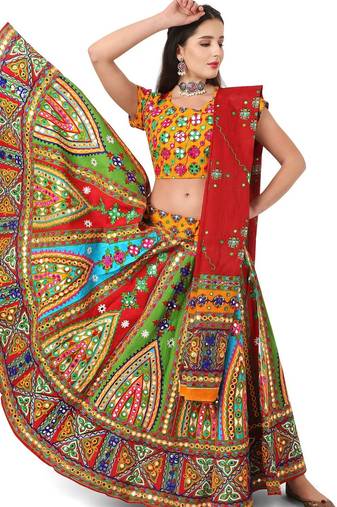  Women's Traditional Cotton Chaniya Choli Set with Dupatta  Free Size (upto 42)