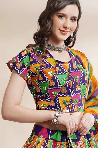  Women's Traditional Cotton Chaniya Choli Set with Dupatta  Free Size (upto XL)
