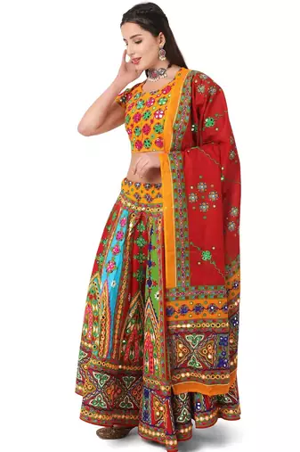  Women's Traditional Cotton Chaniya Choli Set with Dupatta  Free Size (upto XL)