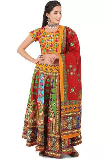  Women's Traditional Cotton Chaniya Choli Set with Dupatta  Free Size (upto XL)