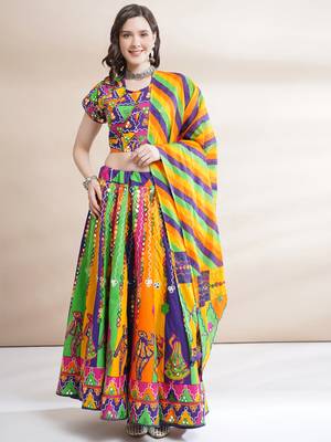  Women's Traditional Cotton Chaniya Choli Set with Dupatta  Free Size (upto 42) 4