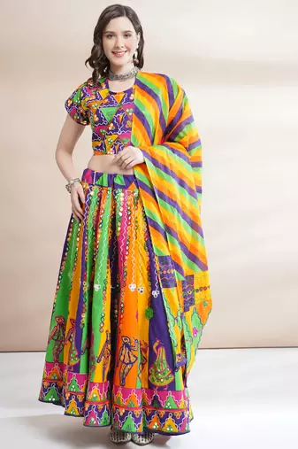  Women's Traditional Cotton Chaniya Choli Set with Dupatta  Free Size (upto XL)