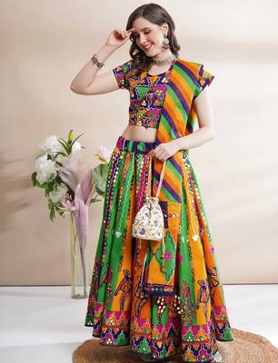  Women's Traditional Cotton Chaniya Choli Set with Dupatta  Free Size (upto 42) 1