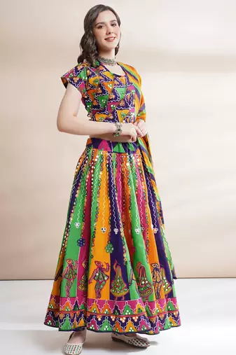  Women's Traditional Cotton Chaniya Choli Set with Dupatta  Free Size (upto XL)
