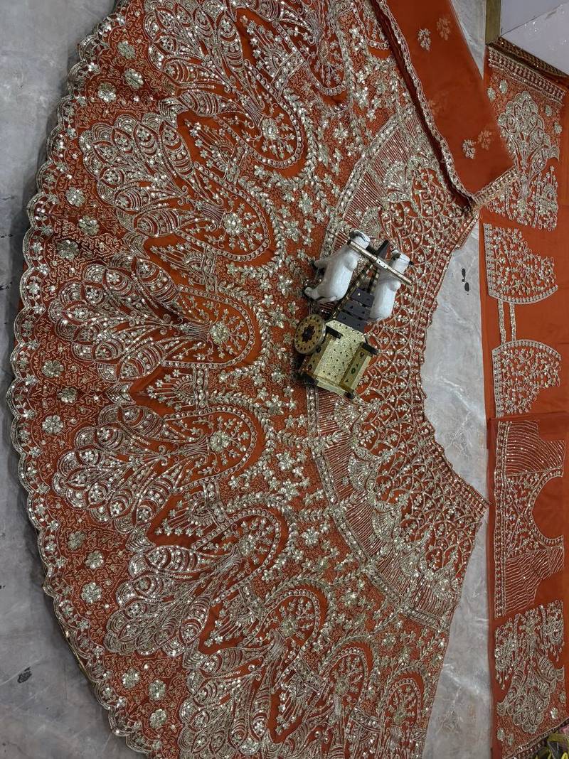 Orange color Embroidery Sequins Work Net Lehenga Choli set  