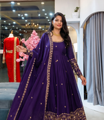 Dark blue heavily embroidered anarkali suit set