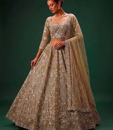 Beige Net Heavily Embroidered Royal Bridal Reception Lehenga Choli Set