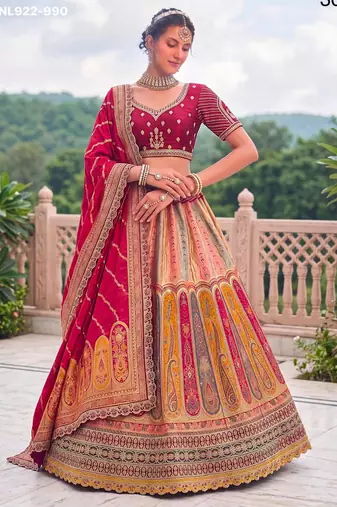Multicolor Silk Blend Embroidered Traditional Sangeet Lehenga Choli Set