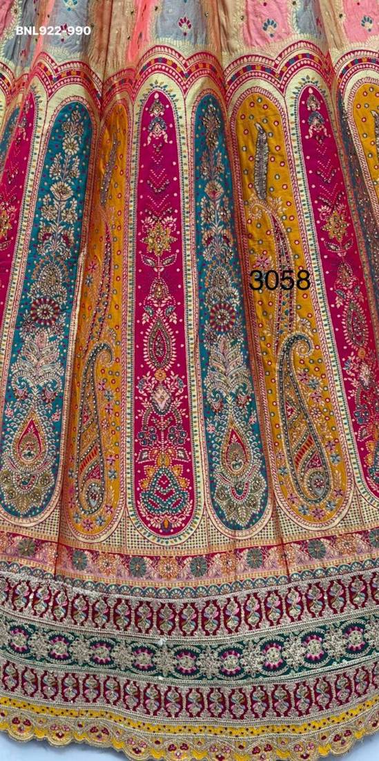 Multicolor Silk Blend Embroidered Traditional Sangeet Lehenga Choli Set