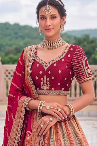 Multicolor Silk Blend Embroidered Traditional Sangeet Lehenga Choli Set
