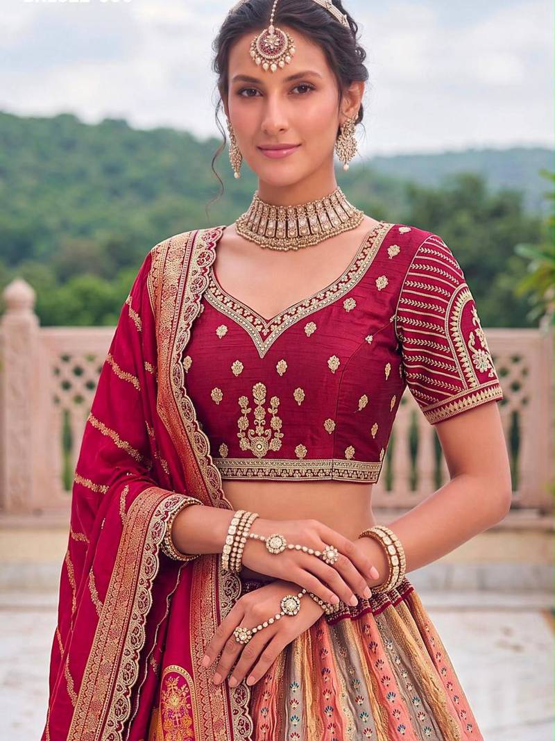 Multicolor Silk Blend Embroidered Traditional Sangeet Lehenga Choli Set
