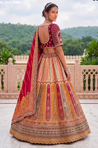 Multicolor Silk Blend Embroidered Traditional Sangeet Lehenga Choli Set