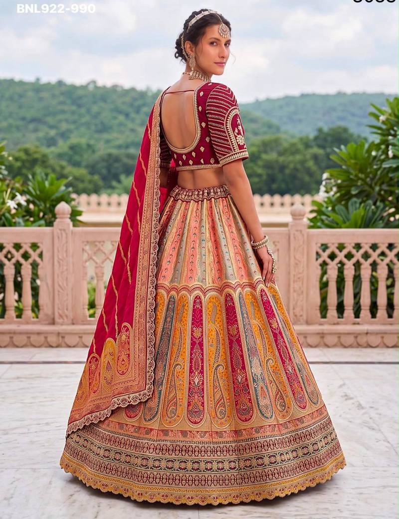 Multicolor Silk Blend Embroidered Traditional Sangeet Lehenga Choli Set
