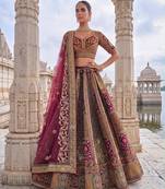 Rani Pink Velvet Embroidered Heavy Royal Bridal Lehenga Choli Set