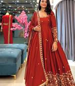 Orange heavily embroidered anarkali suit set