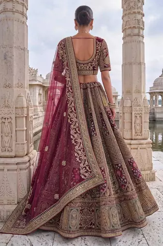 Rani Pink Velvet Embroidered Heavy Royal Bridal Lehenga Choli Set