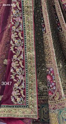 Rani Pink Velvet Embroidered Heavy Royal Bridal Lehenga Choli Set 4
