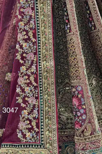 Rani Pink Velvet Embroidered Heavy Royal Bridal Lehenga Choli Set