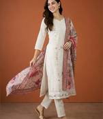 Women's Beautiful Embroidery Work Cotton Fabric Straight Kurta Pant and Dupatta Set