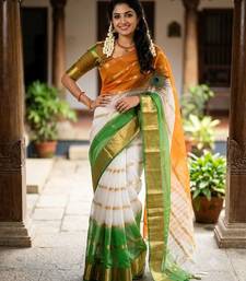 White green orange color kora oregenza printed saree