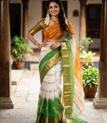 White green orange color kora oregenza printed saree