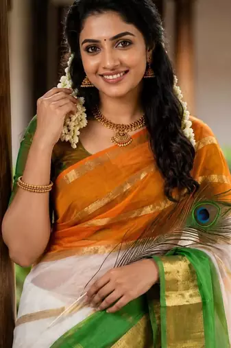 White green orange color kora oregenza printed saree