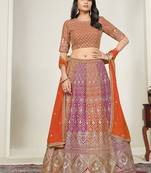 Orange & Rani Pink Embroidered Faux Georgette Stiched Lehenga Choli with Dupatta