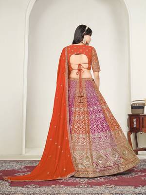 Orange & Rani Pink Embroidered Faux Georgette Stiched Lehenga Choli with Dupatta 2