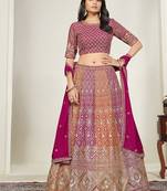 Rani Pink & Orange Embroidered Faux Georgette Stiched Lehenga Choli with Dupatta
