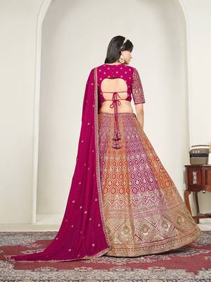 Rani Pink & Orange Embroidered Faux Georgette Stiched Lehenga Choli with Dupatta 2