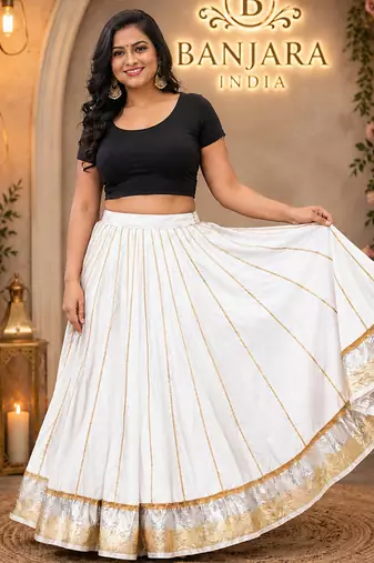  Long Flair Chaniya Skirt for Navratri & Garba  Free Size (upto XL)