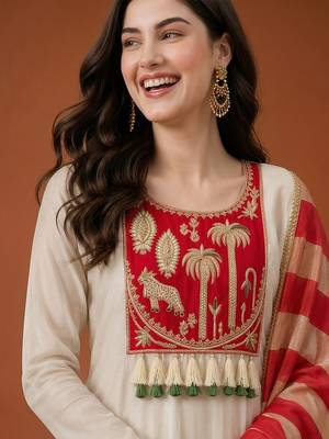 Women's Gorgeous Embroidery Silk Fabric Flared Anarkali Pant and Dupatta Set 2