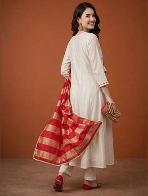 Women's Gorgeous Embroidery Silk Fabric Flared Anarkali Pant and Dupatta Set 4